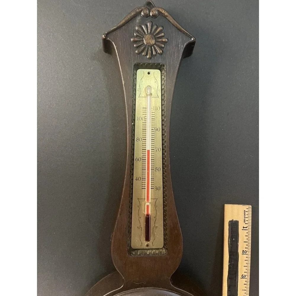 Wooden Barometer Taylor Instrument Companies Vintage Banjo  Weather Station